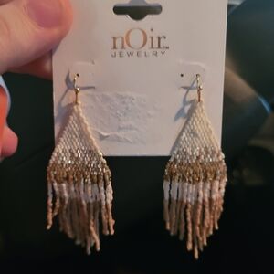 nOir Jewelry Gold and Cream Fringe Earrings